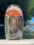 Vintage Orange Clear Coral Tone Jellyfish Art Glass Paperweight Decorative