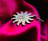 Vintage Large Signed Sterling Silver Tribal Sun w Face Happy Pendant 4.94 grams