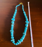 Faux Turquoise Beaded Short Choker Style Gold Tone Fashion Necklace