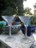 Vintage Rare Jeweled Metal Swirl Design 7” Tall Martini Cocktail Glasses Set