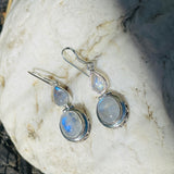 Vintage Sterling Silver 925 Moonstone Gem Dangle Drop Pierce Hinge Earrings 8.5g