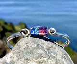 Vintage Artisan Sterling Silver 925 + Multicolored Glass Bracelet Made In Mexico