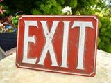Antique Vintage Embossed Steel Metal Red & White Painted Tin Exit Sign