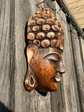 Vintage Artisan Hand Crafted Wood Carved Spiritual Zen Buddha Face Mask Wall Art