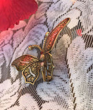 Vintage Gold Tone Ornate Etched Spanish Butterfly Pin Brooch Spain