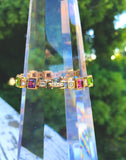 Gold Tone Multi Color Stone Rainbow Square Link Bracelet