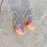 Pink Rhodochrosite Argentina Sterling Silver 925 Teardrop Dangle Earrings 4.6g