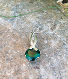 18K GP White Gold Plated Green Emerald Tone Gem Stone Charm Pendant