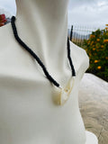 Vintage Hand Carved Mother of Pearl Eagle Bird Black Beaded Necklace