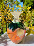 Vintage Handmade Ceramic Glazed Pottery Multi Color Crackle Art Decorative Vase