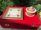 Gold Leaf Work On Marble Plate & Bowl Royal City Of Jaipur India Red Velvet Box