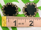 Sterling Silver Vintage Black Enamel Art Deco Pierced Earrings