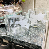 Nestle Transparent Frosted Glass Globe World Mug Coffee Cups w Handle 2 Set