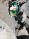 Vintage Handmade Pressed Flower Oval Pendant Turquoise Backing