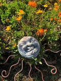 Vintage Garden Art Stone Winking Sun Face Iron Metal Sculpture Hanging Decor
