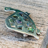 Vintage Alpaca Silver Mexico Inlaid Abalone Shell Mosaic Turtle Brooch Pin 4.6g