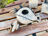 Antique White Crackle Stone Teapot Wood Accent Hand Made Tea Pot Cup Set