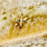 Signed 10K Yellow Gold Back Green Red Gemstone Flying Bird Screwback Pin 0.4g