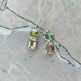 Vintage Sterling Silver 925 Peridot & Citrine Gem Stone Dangle Earrings 6.5g