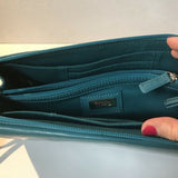 Talbots Teal Leather Large Wristlet Clutch