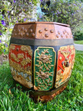Signed Ming Dynasty Chinese Wood Octagon Rice Barrel Hand painted Container Rare