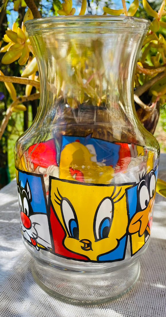 Vintage Loony Tones Characters Colorful Glass Vase Milk Bottle