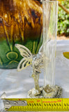 Beautiful Vintage Sliver Tone Fairy Mythical Glass Transparent Tube Vile Vase