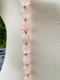 Vintage Hand Knotted Pink Rose Quartz 925 Sterling Silver Clasp Beaded Necklace