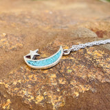 Vintage Sterling Silver 925 Turquoise Stone Crescent Moon Star Necklace 3g