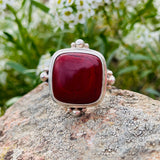 Sterling Silver 925 Signed DA Red Stone Square Ring Size 5 Weighs 10.0g