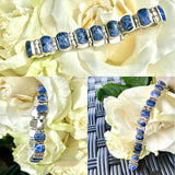 Vintage Taxco Mexico 925 Sterling Lapis Lazuli Gem Stone Hinge Link Bracelet 28g
