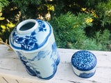 Antique Large Blue & White Chinese Artist Signed Jar Vase Container With Lid