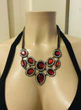 Red + White Rhinestone Fashion Statement Necklace