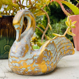Stangl Pottery Vintage 22K Gold & Blue Teal Tone Swan Bird Planter Dish #5034