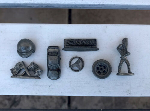 Vintage Pewter Metal Cast Nascar Car Racing Collection Collectible Set of 7