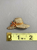 Vintage Designer Signed Monet Gold Tone Orange Rhinestone Sun Hat Brooch Pin