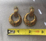 Vintage Joan Rivers Gold Tone Brown Orange Green Enamel Pierced Hoop Earrings