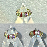 Vintage Multi Gem Amethyst Peridot Garnet Rainbow Stone Sterling Silver Ring 7