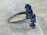 Vintage Sterling Silver 925 Blue Sapphire w 2 Side Green Stones Faceted Ring sz8