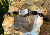 Vintage Sterling Silver 925 Llk Black Onyx Stone Bracelet Straps Legacy Watch