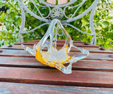 Vintage Handblown Yellow Orange Glass Art Trinket Dish Decorative Basket