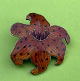 Vintage Sterling Silver Enamel Orange Flower Pin Brooch