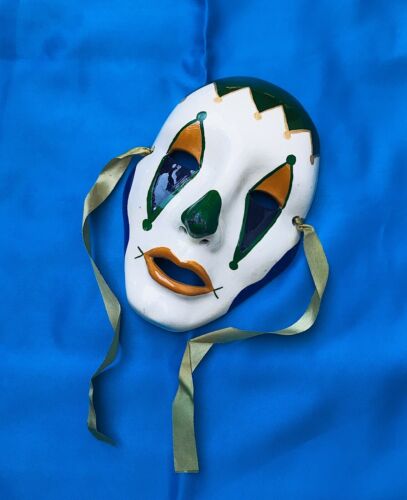 Vintage Venetian Hand Painted Ceramic Masquerade Mardi Gras Signed Vickie Mask