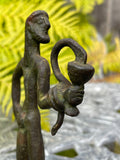 Antique Bronze Metal Snake Charmer Male Folk Art Man Figurine Sculpture Statue