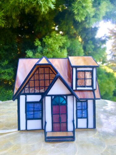 Stained Glass House Tiffany Style Lighted Cottage Vintage House Lamp Light Decor