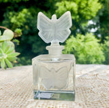 Vintage Schmid Frosted Cameo Glass Perfume Bottle w Butterfly Designs + Stopper
