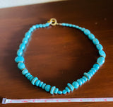 Faux Turquoise Beaded Short Choker Style Gold Tone Fashion Necklace