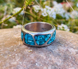 Vintage Sterling Silver 925 Turquoise Stone Mosaic Band Ring 6.77g Size 4.75 / 5