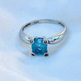 14K White Gold 14KT Blue Topaz Stone Clear Accent Stones Ladies Ring Size 6.5