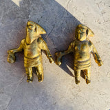 Antique Man & Woman Gold Rush Brass Metal Art Decorative Figurines Set of 2
